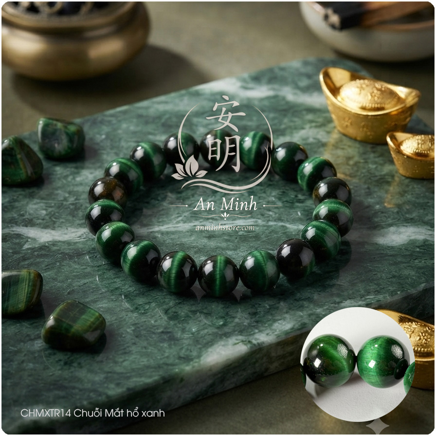 Chuỗi Mắt hổ xanh 14mm